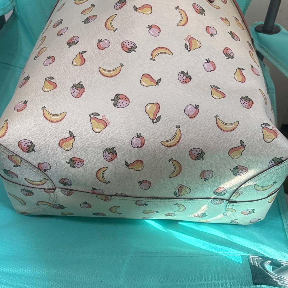 Coach Reversible City Peony Pink Trim White Fruit-Print Leather Tote - Picture 3 of 8